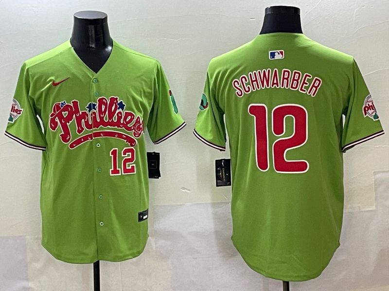 Men Philadelphia Phillies #12 Schwarber Green Five generations Joint Name 2025 Nike MLB Jersey style 5->philadelphia phillies->MLB Jersey